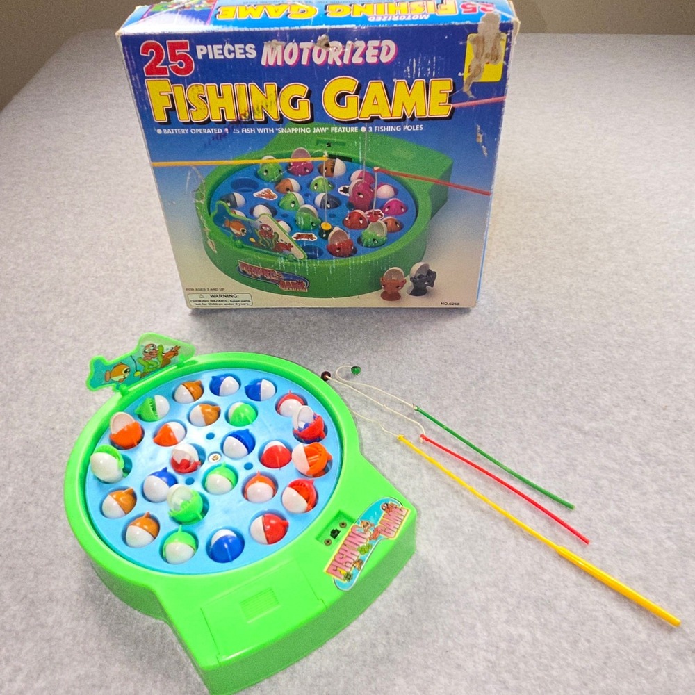 Vintage 25 Pieces Motorized Fishing Game Battery Operated Rotating Pond with Box